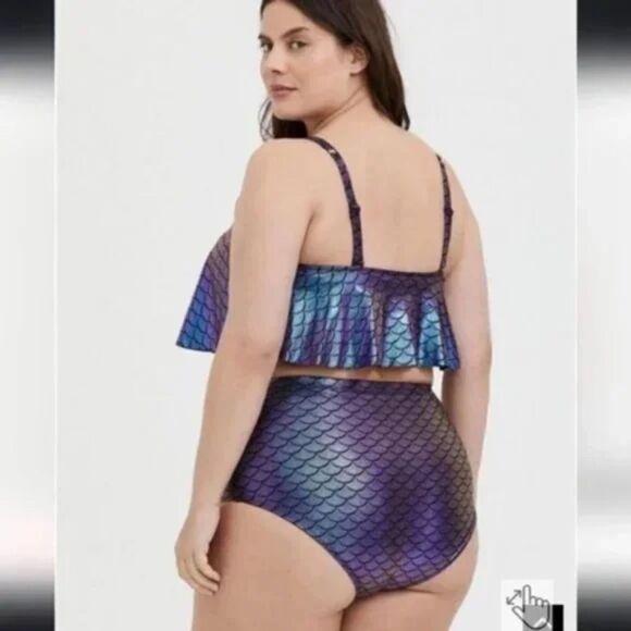 Torrid Purple Iridescent Mermaid Wireless Flounce Bikini Top Size 1 Women’s - Picture 3 of 15